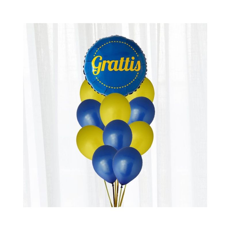 Ballongbukett Grattis blå/gul