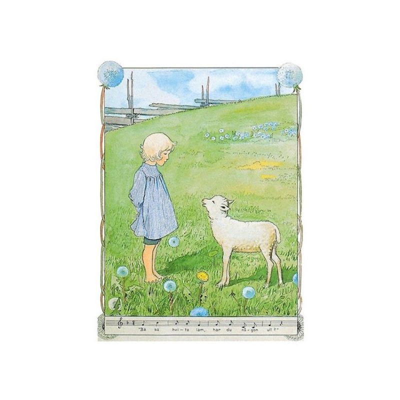Vykort Bä bä Vita Lamm Elsa Beskow