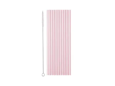 Sugrör i plast, rosa, 12st