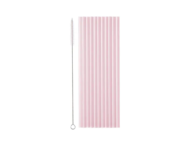 Sugrör i plast, rosa, 12st