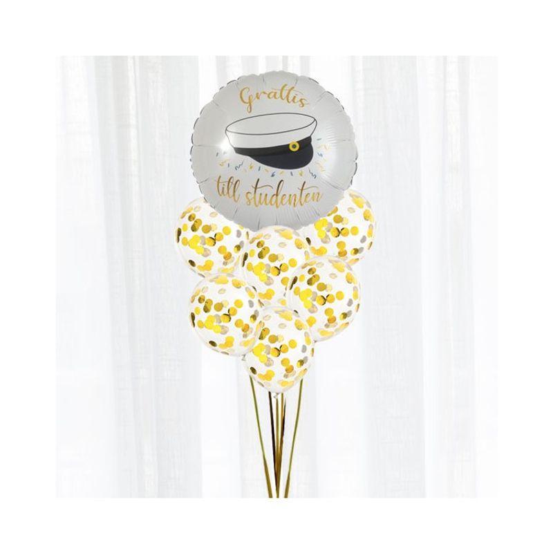 Ballongbukett Grattis till Studenten guld