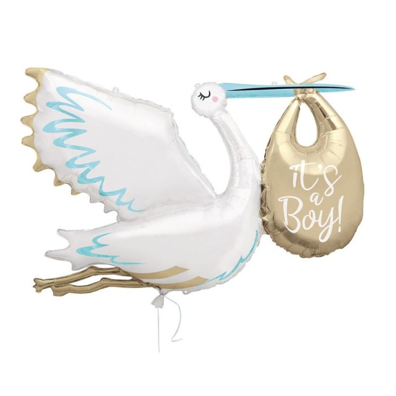 Folieballong Storken Ljusblå, it's a boy