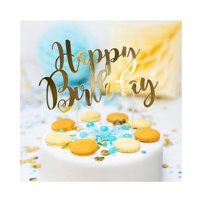 Cake Topper Happy Birthday Guld