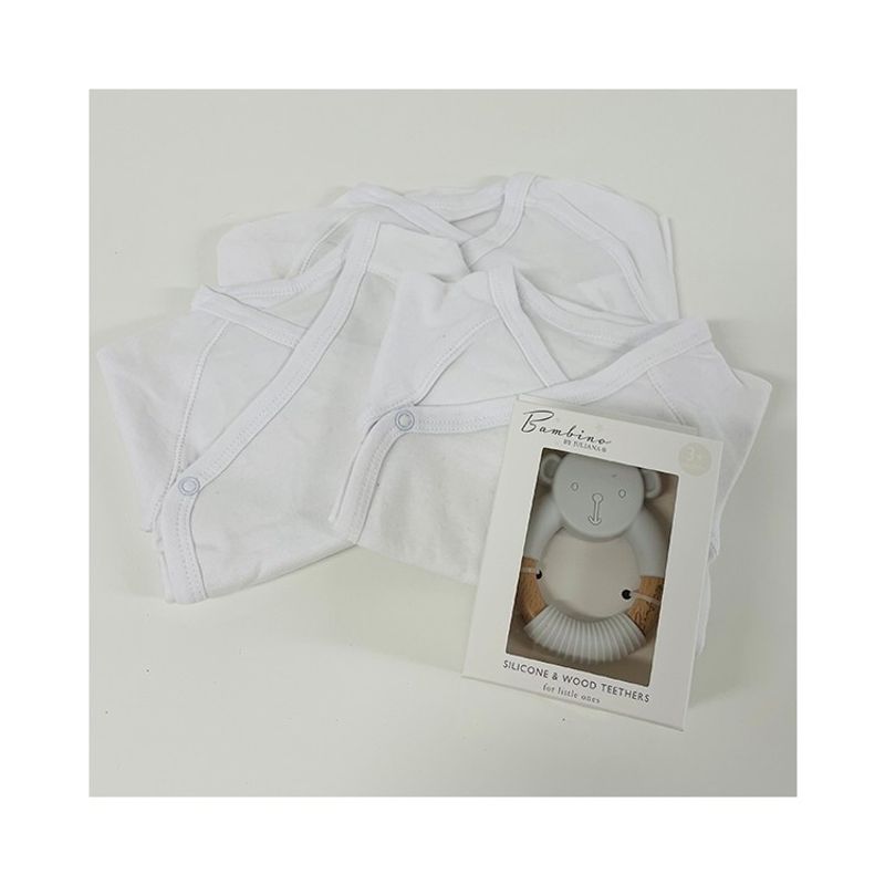 Presentkit Bebis - 3 Babybody + Bitring Nalle