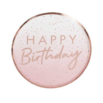Papperstallrikar Rosa & Rosé - Happy Birthday
