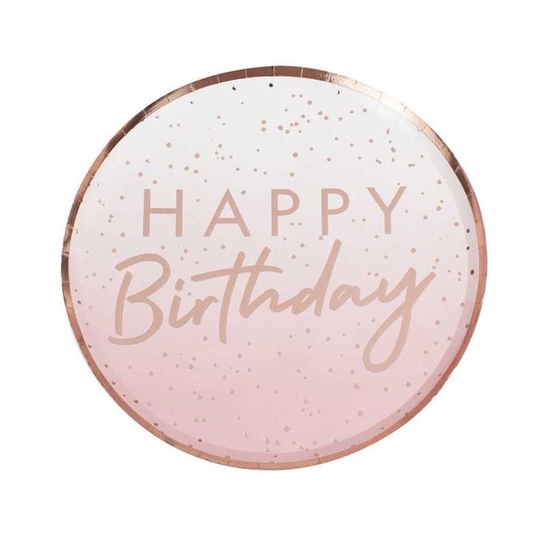 Papperstallrikar Rosa & Rosé - Happy Birthday