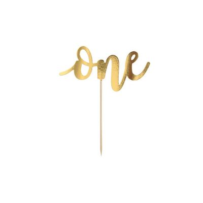 Cake Topper på pinne - One - 19 cm Guld