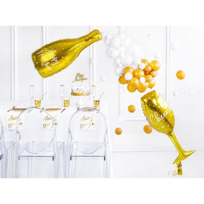 Folieballong Happy New Year Champagneflaska Guld
