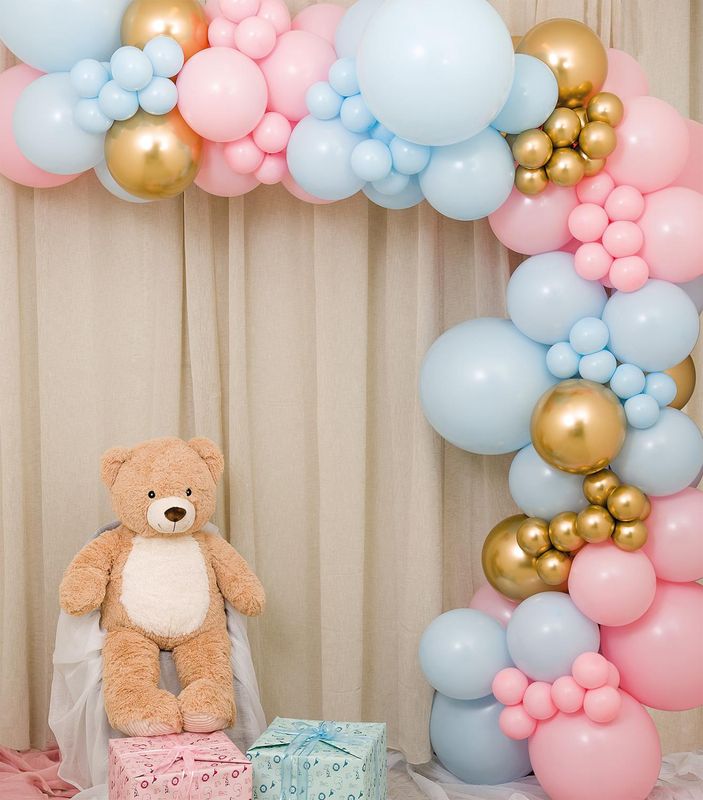 Ballongbåge 5m, rosa, blå, guld