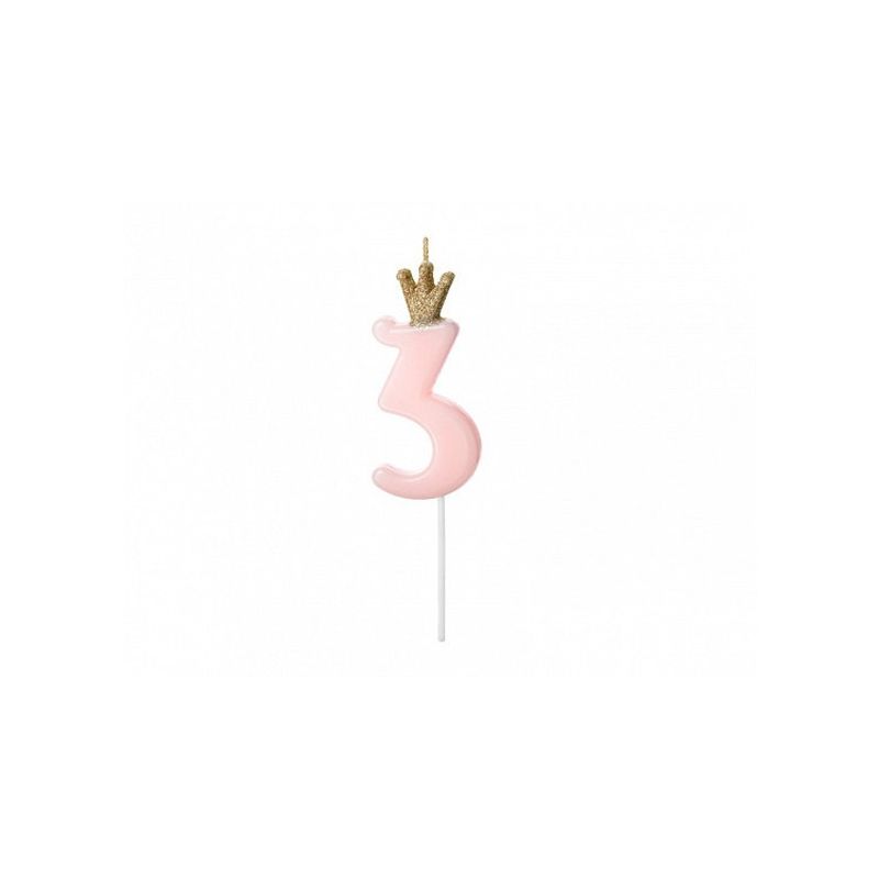 Tårtljus 3, Rosa med Krona