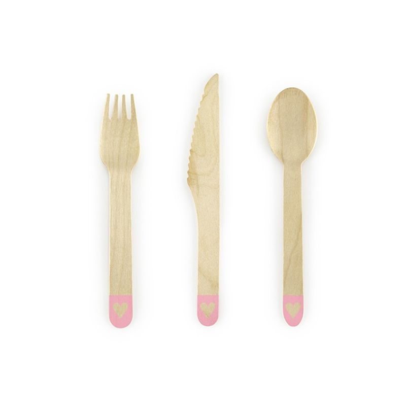 Träbestick - Hjärta och Rosa kant