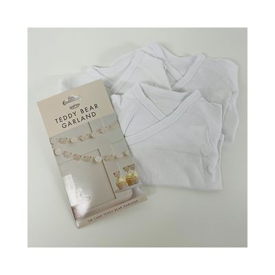 Presentkit Bebis - 3 Babybody + Girlang Nalle
