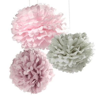 Dekorationsbollar, Pom Pom Grå/lila/rosa