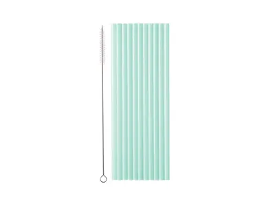 Sugrör i plast, mint, 12st