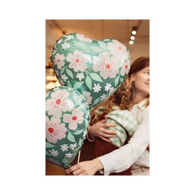 Folieballong Hjärta med Blommor