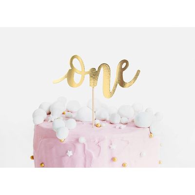 Cake Topper på pinne - One - 19 cm Guld