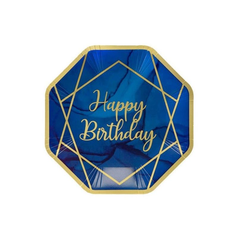 Papperstallrikar Marinblå & Guld Happy Birthday