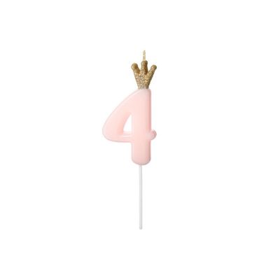 Tårtljus 4, Rosa med Krona
