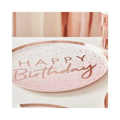 Papperstallrikar Rosa & Rosé - Happy Birthday