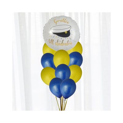 Ballongbukett Grattis till Studenten blå/gul
