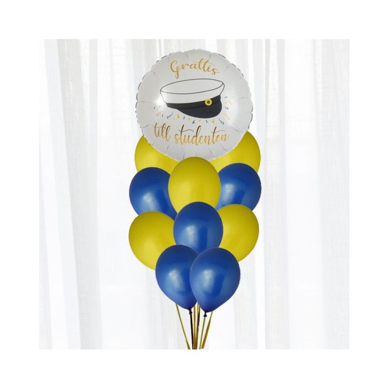Ballongbukett Grattis till Studenten blå/gul