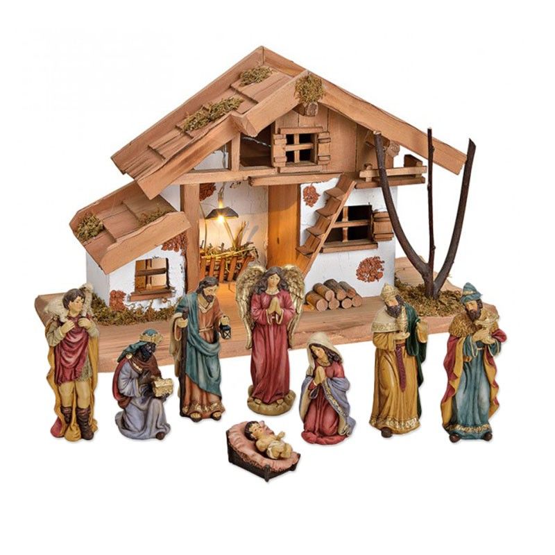 Julkrubba med stall - 16 cm