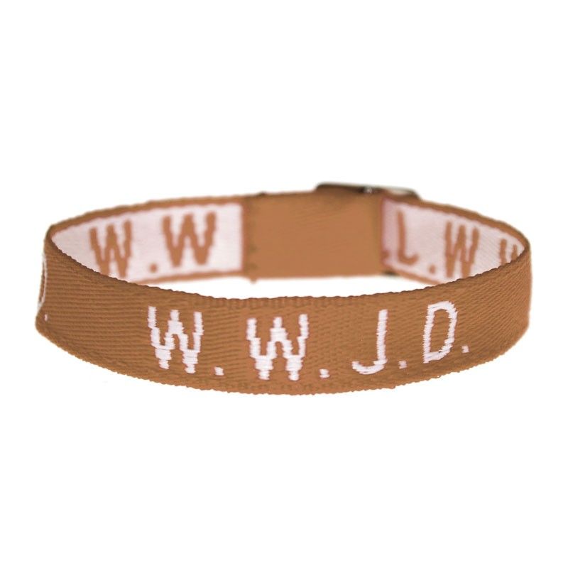 Tygarmband - WWJD - guldbrun