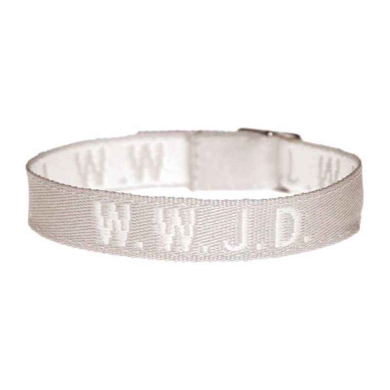Tygarmband - WWJD - silvergrå