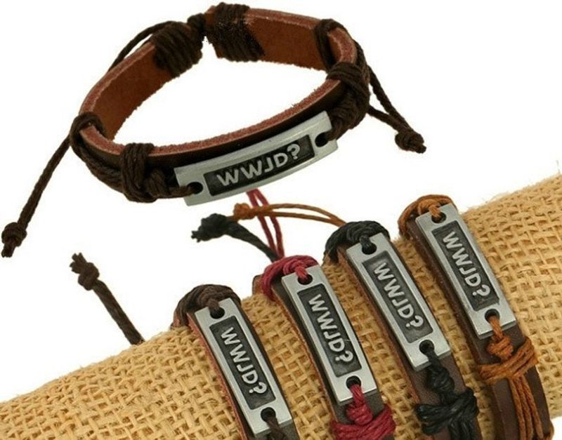 Armband, läder med metallbricka WWJD