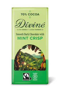 Divine Dark Chocolate 70% with Mint Crisp, 90g