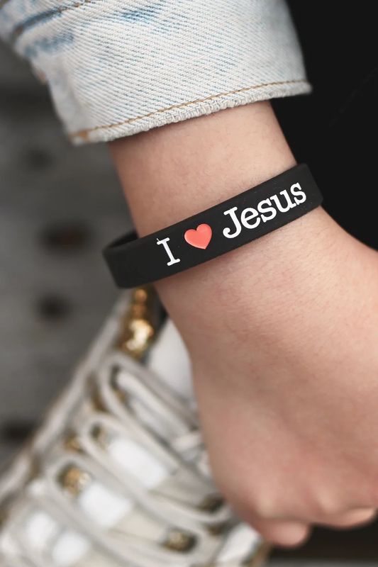 Silikonarmband, svart: I love Jesus