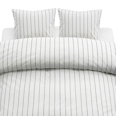 Saga Grön Randigt Bäddset Dubbeltäcke 220x210 Borganäs of Sweden