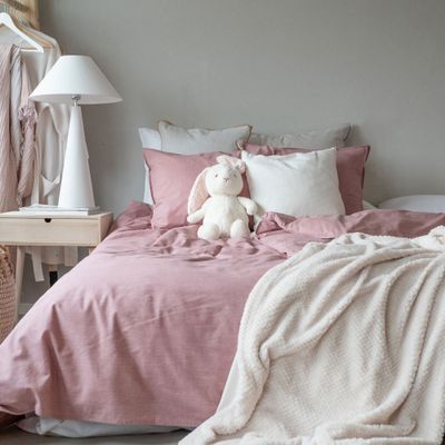 Enfärgat Rosa Washed Bäddset Enkeltäcke 150x210 Borganäs of Sweden