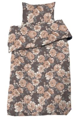 Dagmar Satin Nougat/Brun Blommigt Bäddset Enkeltäcke 150x210 Redlunds