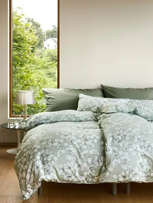 Amelia Grön Blommor Satin Bäddset Enkeltäcke 150x210 Höie