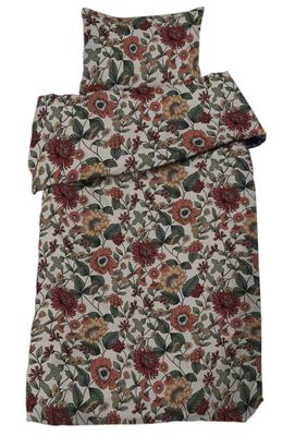 Dahlia Beige Blommor Bäddset Enkeltäcke 150x210 Redlunds