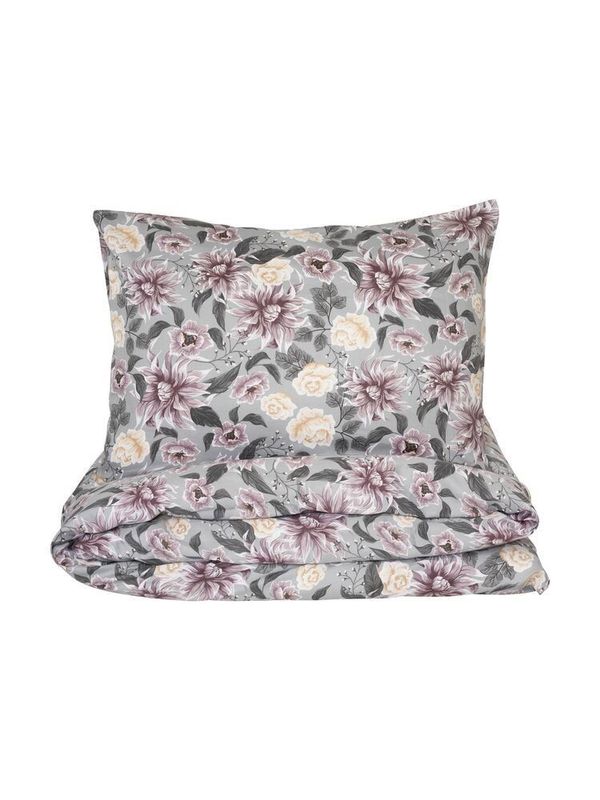 Bollungen Satin Grå Blommor Bäddset Dubbeltäcke 230x220 Kosta Linnewäfveri