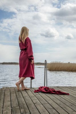 Morgonrock College Vinröd Kosta Linnewäfveri