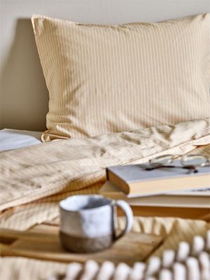 Malte Ljusgul Randigt Bäddset Enkeltäcke 150x210 Redlunds