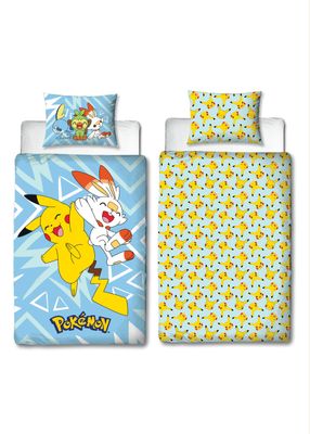 Pokemon Blå/Gul Barn Bäddset Enkeltäcke 150x210