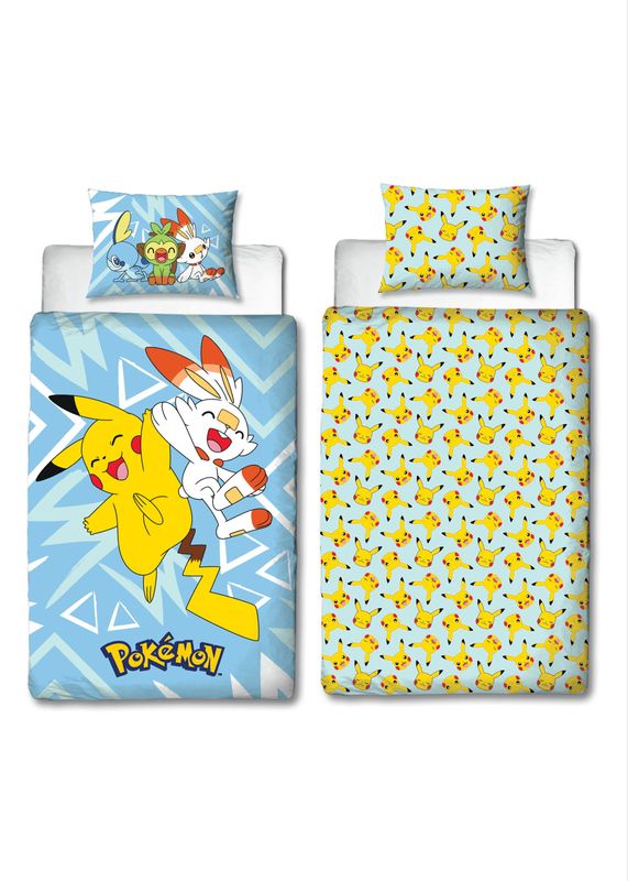 Pokemon Blå/Gul Barn Bäddset Enkeltäcke 150x210