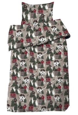 Vimmerby Flanell Jul Beige/Röd Bäddset Enkeltäcke 150x210 Redlunds