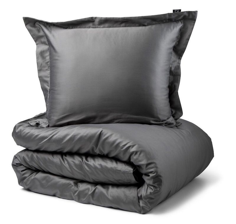 Manchester Satin Mörkgrå Bäddset Enkeltäcke 150x210 Kosta Linnewäfveri