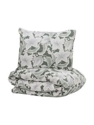 Hommedal Blommor Grön Satin Bäddset Enkeltäcke 150x210 Kosta Linnewäfveri