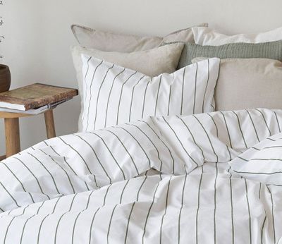 Saga Grön Randigt Bäddset Enkeltäcke 150x210 Borganäs of Sweden