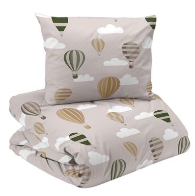 Luftballong Beige/Grön Barn Bäddset Enkeltäcke 150x210 Redlunds