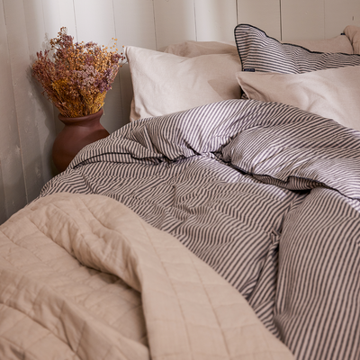 Randigt Flanell Svart Påslakan 150x210 Gripsholm