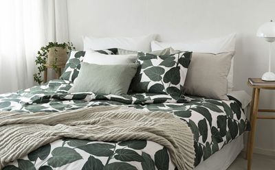 Levi Grön Stora Blad Bäddset Enkeltäcke 150x210 Borganäs of Sweden