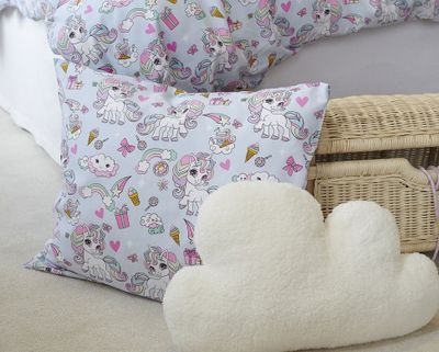 Enhörning Blå Barn Bäddset Enkeltäcke 150x210 Borganäs of Sweden