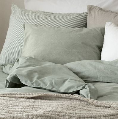 Enfärgat Grön Washed Bäddset Enkeltäcke 150x210 Borganäs of Sweden